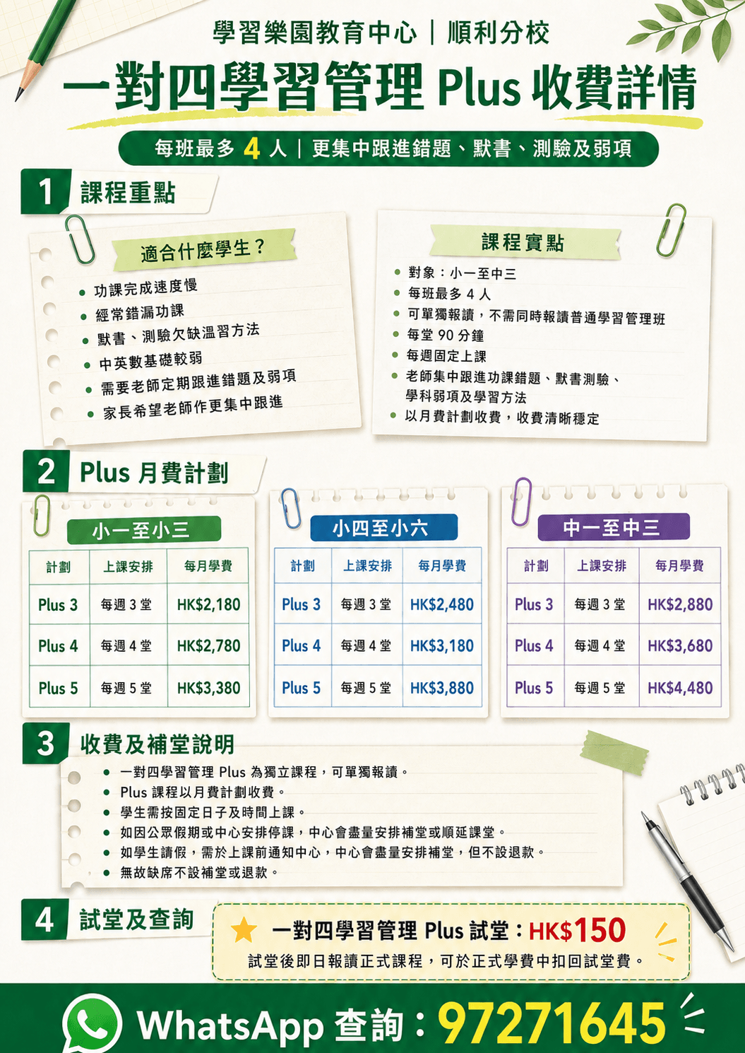 一對四學習管理 Plus課程資料